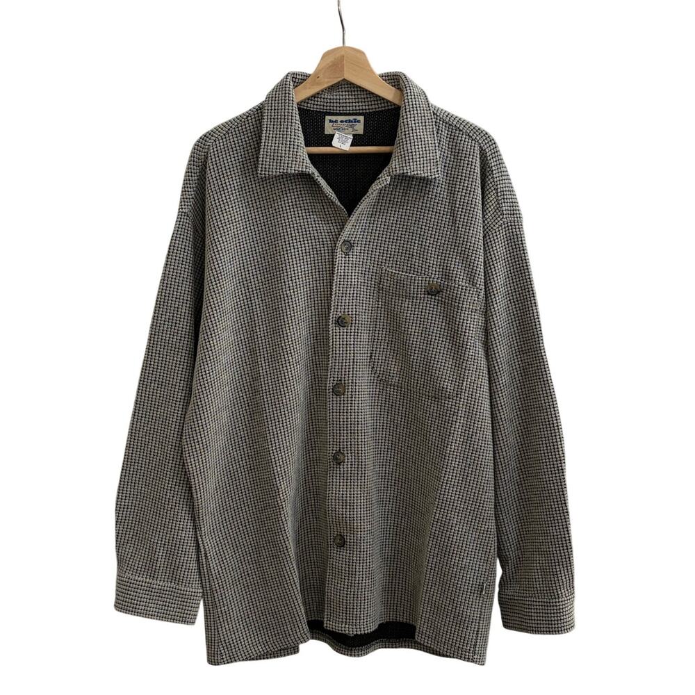 Vintage BC Ethic Lounge Shirt Mens Large Gray/Black USA Mix Textured Knit Casual